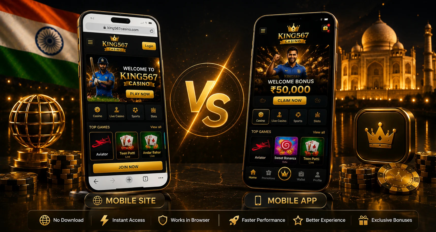 King567 mobile site vs app overview for Indian players